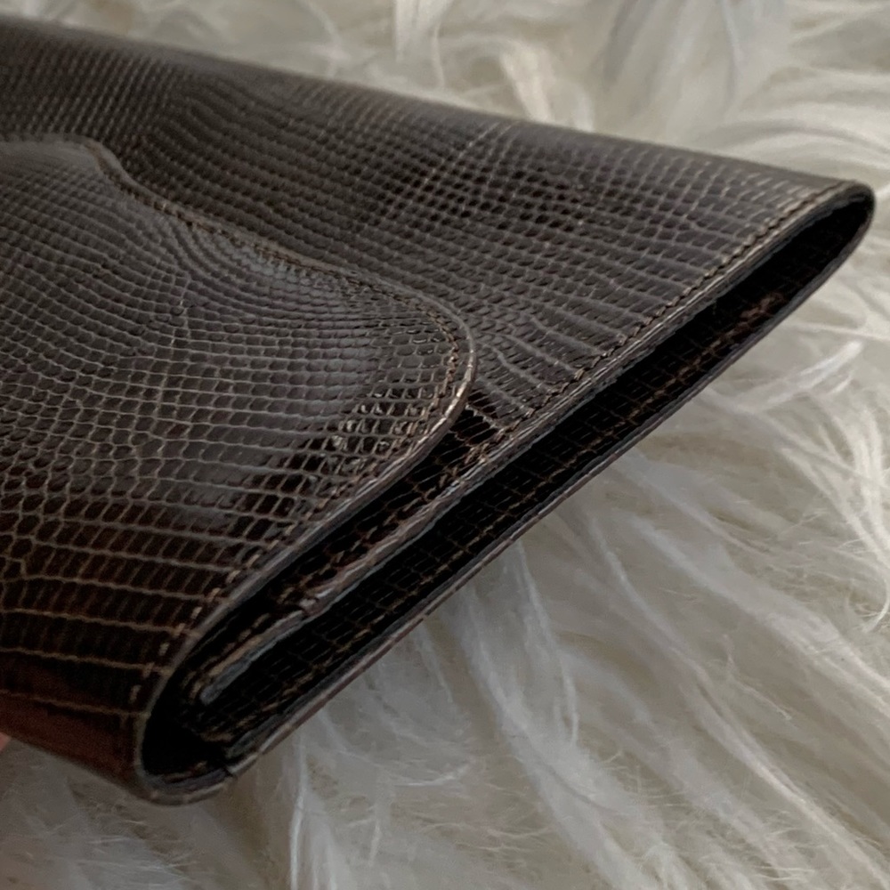 Vintage Bally Genuine Lizard Wallet Chocolate Brown Made in Italy - Picture 8 of 15